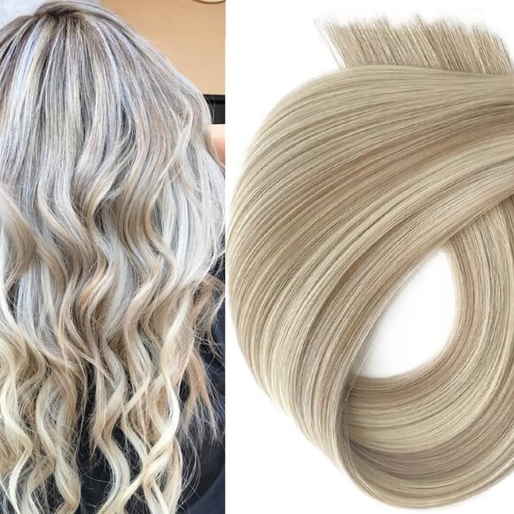 18″ Genius Wefts, 50g,100% Human Remy Highlighted Hair Extensions #18/613 - Picture 1 of 3